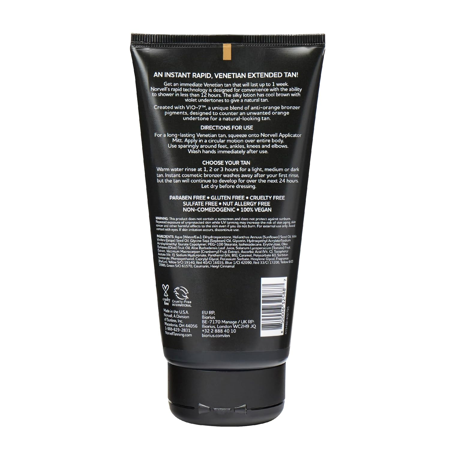 Norvell Venetian Rapid Sunless Self Tanner Lotion 5 fl oz – Professional Fast Acting Self Tanning Cream for Natural Bronze Glow, Streak Free, Long Lasting, Anti Orange Fake Tan