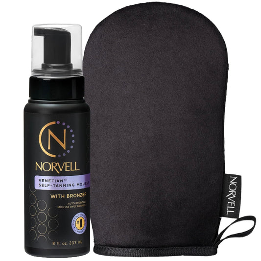 Norvell Venetian Self Tanning Set – 8 Fl Oz Mousse with Bronzer and Reusable Applicator Mitt for Natural-Looking, Streak-Free Tan